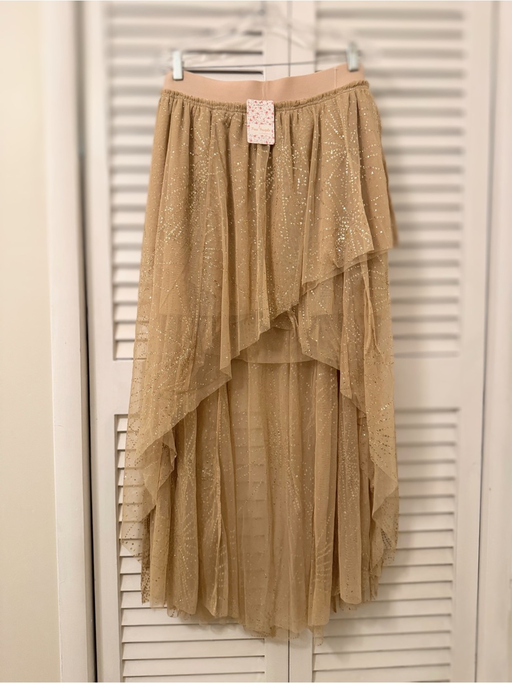 NWT Free People Can’t Stop The Feeling Asymmetric Tutu Embellished Gold Skirt L